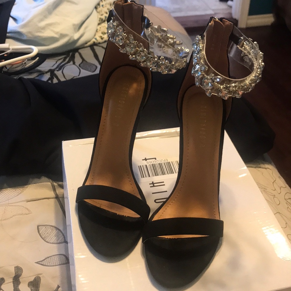 Fashion Nova black suede LUCY JEWELED 8 heel